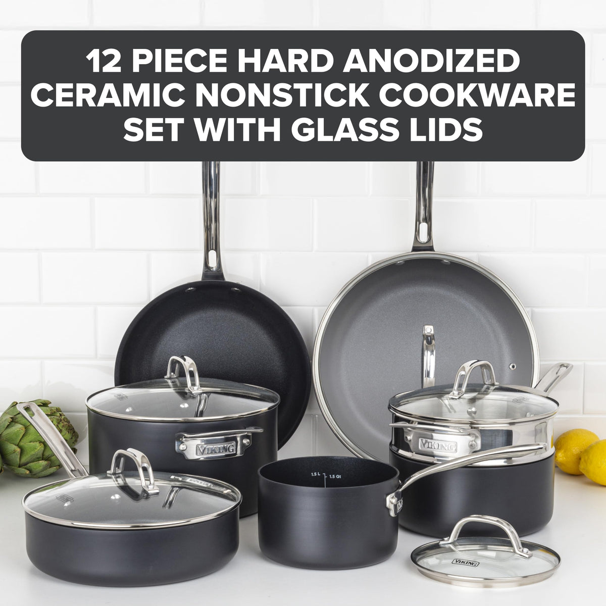 12 Piece Hard Anodized Ceramic Nonstick Cookware Set M813643