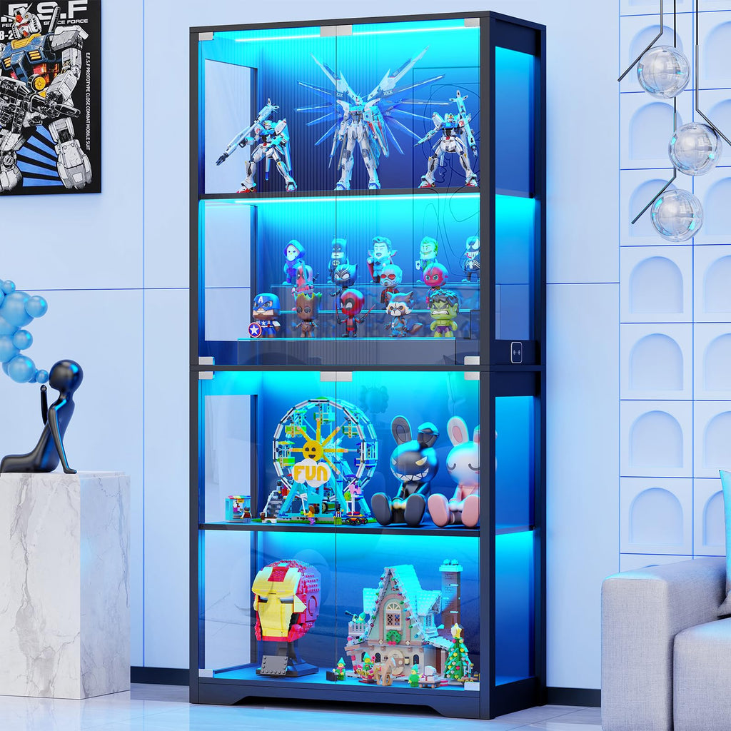 Black 4-Tier Display Cabinet with Glass Doors S9271