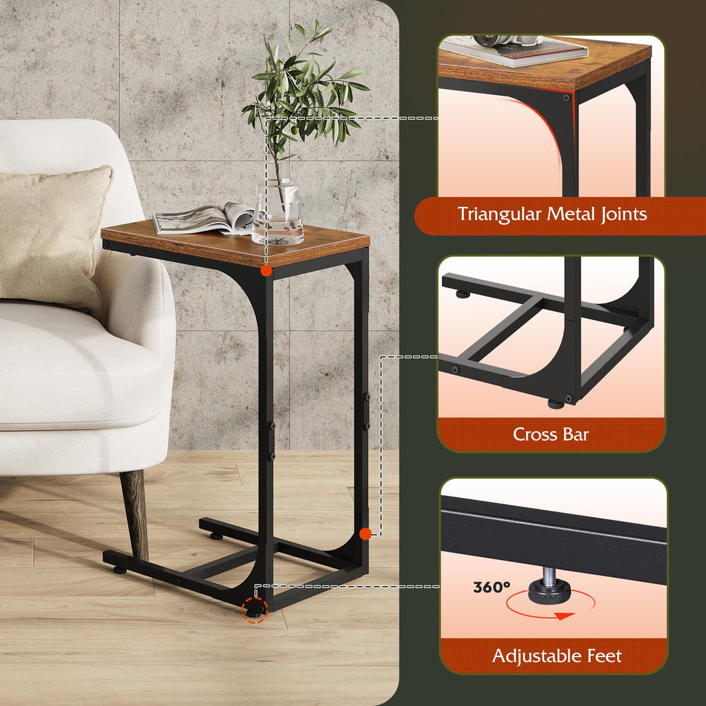 C-Shaped End Table Set of 2 Metal Frame J614