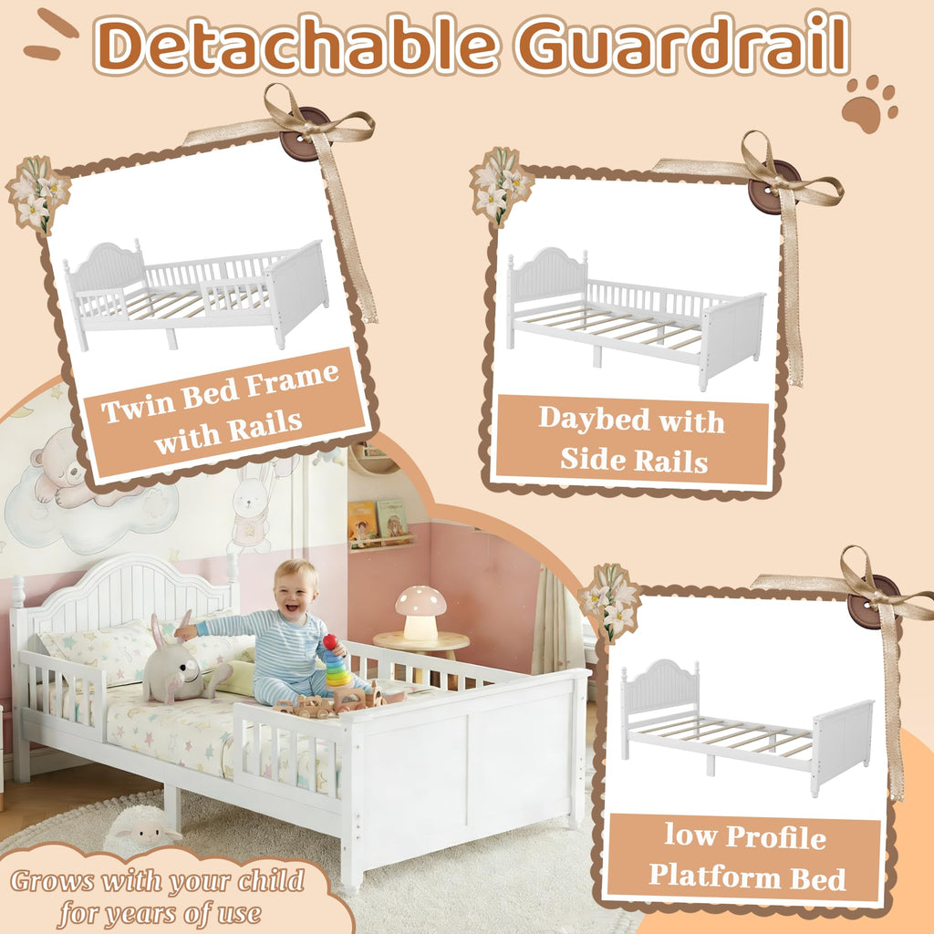 White Twin Bed Frame with Headboard and Rails I265666