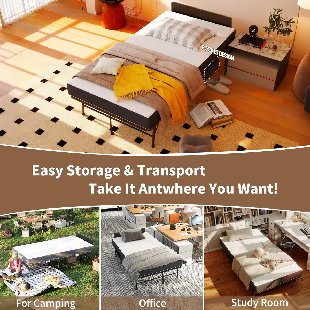 Folding Bed with Mattress & Headboard K423964
