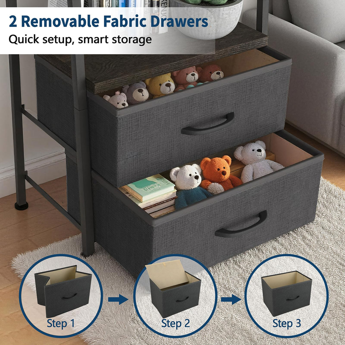5-Tier Ladder Bookshelf with 2 Drawers Black F680195