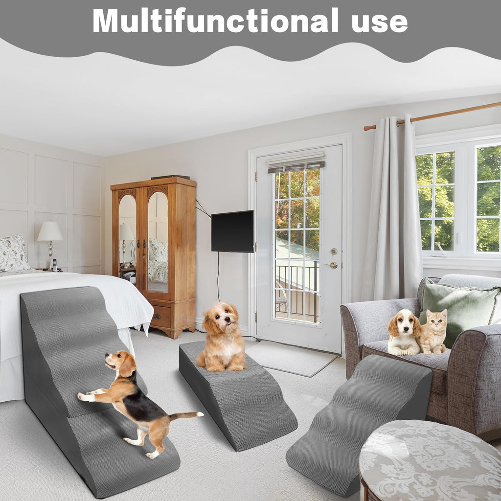 6-Step Grey Foam Dog Stairs Q373