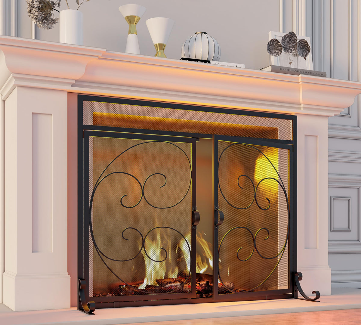 Black Wrought Iron Fireplace Screen D1694