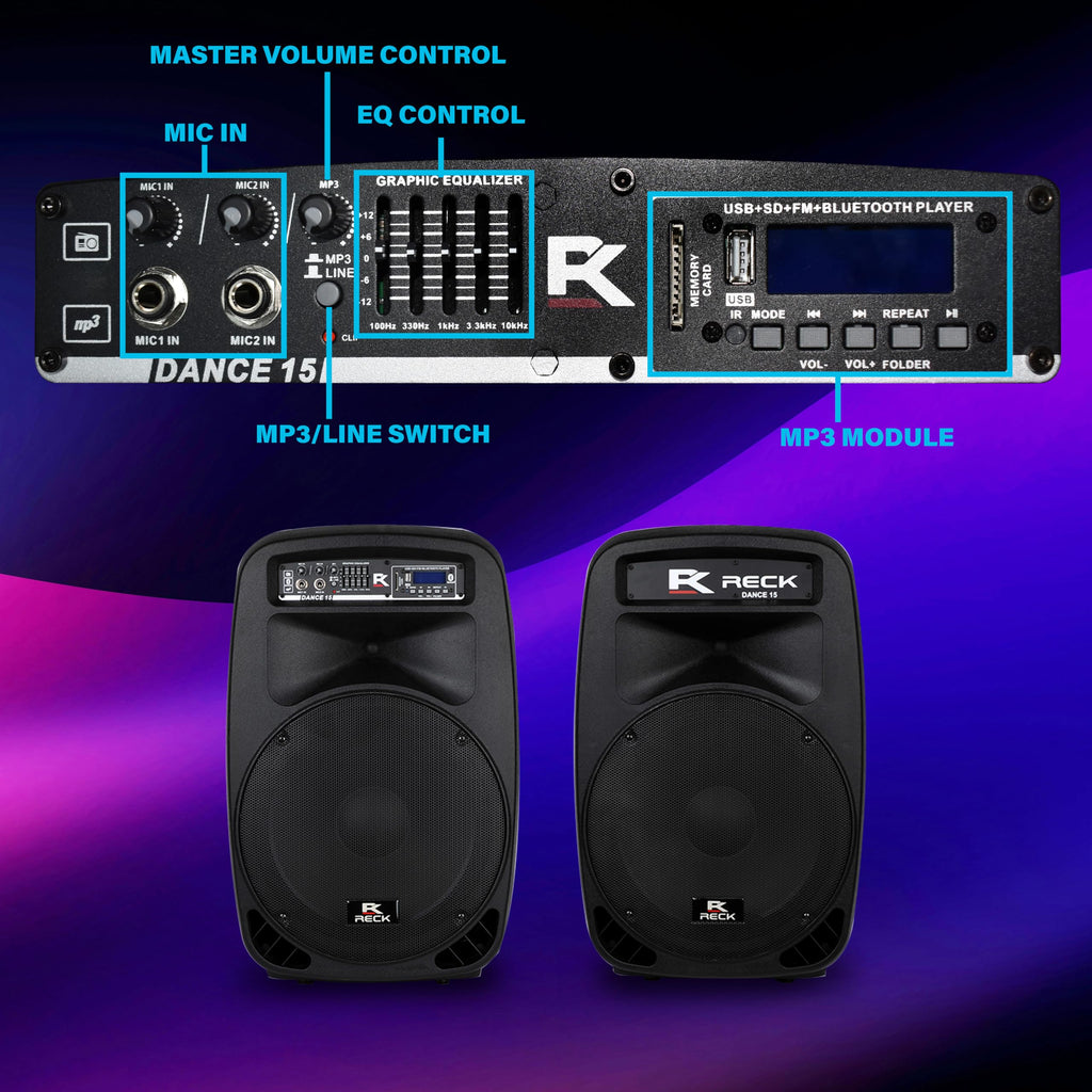 Portable 15-Inch 2000 Watt 2-Way Powered PA Speaker System E47919