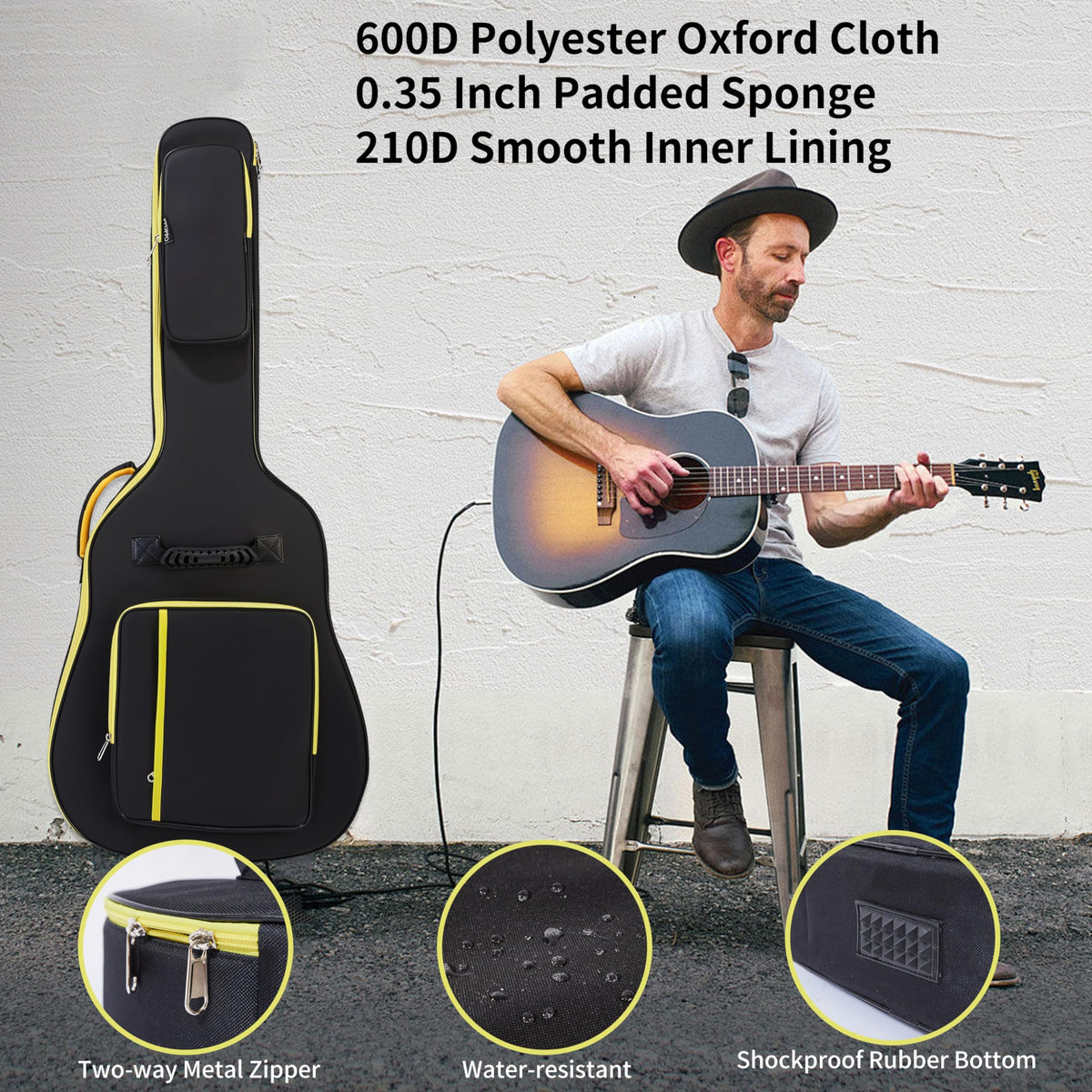600D Waterproof Padded Acoustic Guitar Gig Bag O2334