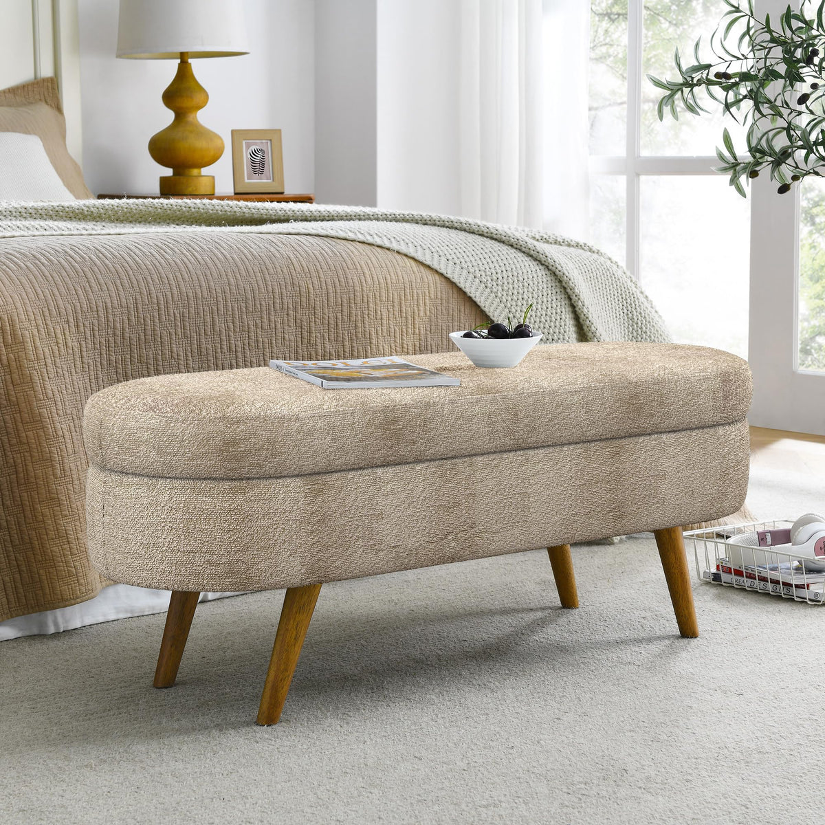 Oval Storage Bench with Rubber Wood Legs A60445