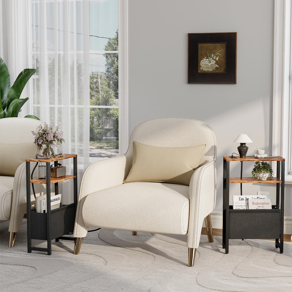 Narrow 3 Tier Side Table with Charging Station and Magazine Rack Q41564