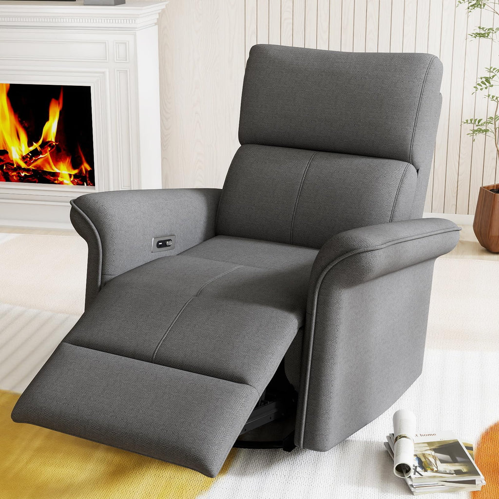 Velvet Grey Swivel Rocker Recliner Chair J458