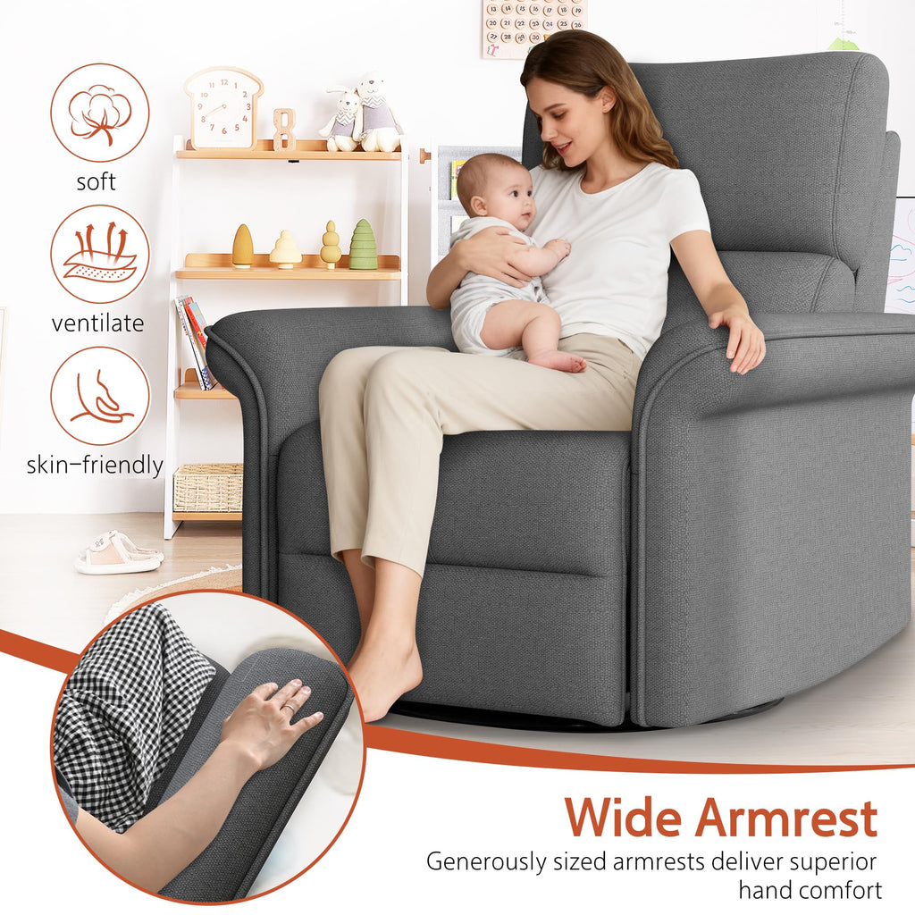 Velvet Grey Swivel Rocker Recliner Chair J458