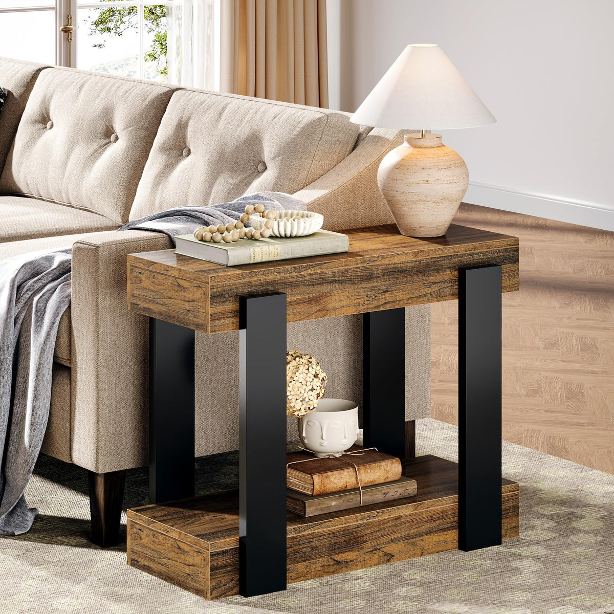 2-Tier Narrow End Table with Storage Shelf P4574