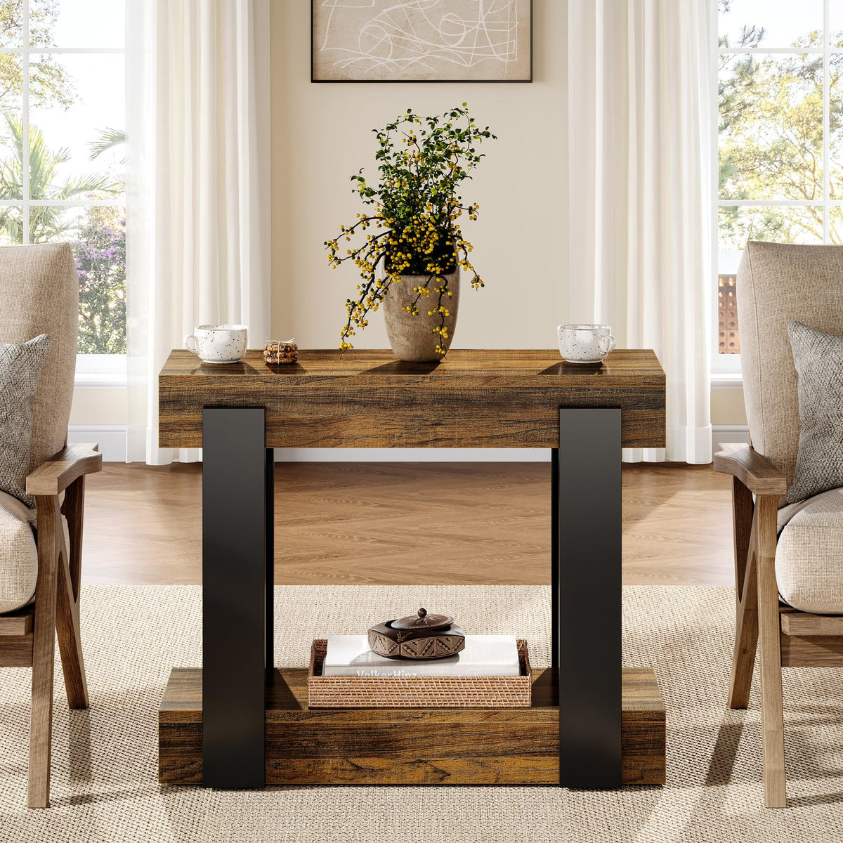 2-Tier Narrow End Table with Storage Shelf P4574