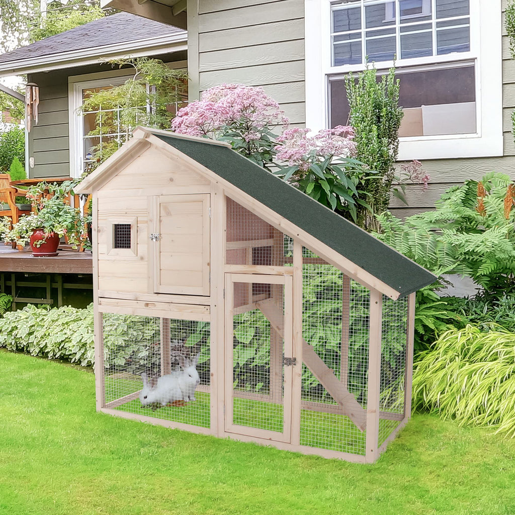 55" 2-Tier Wooden Rabbit Hutch with Ramp E255