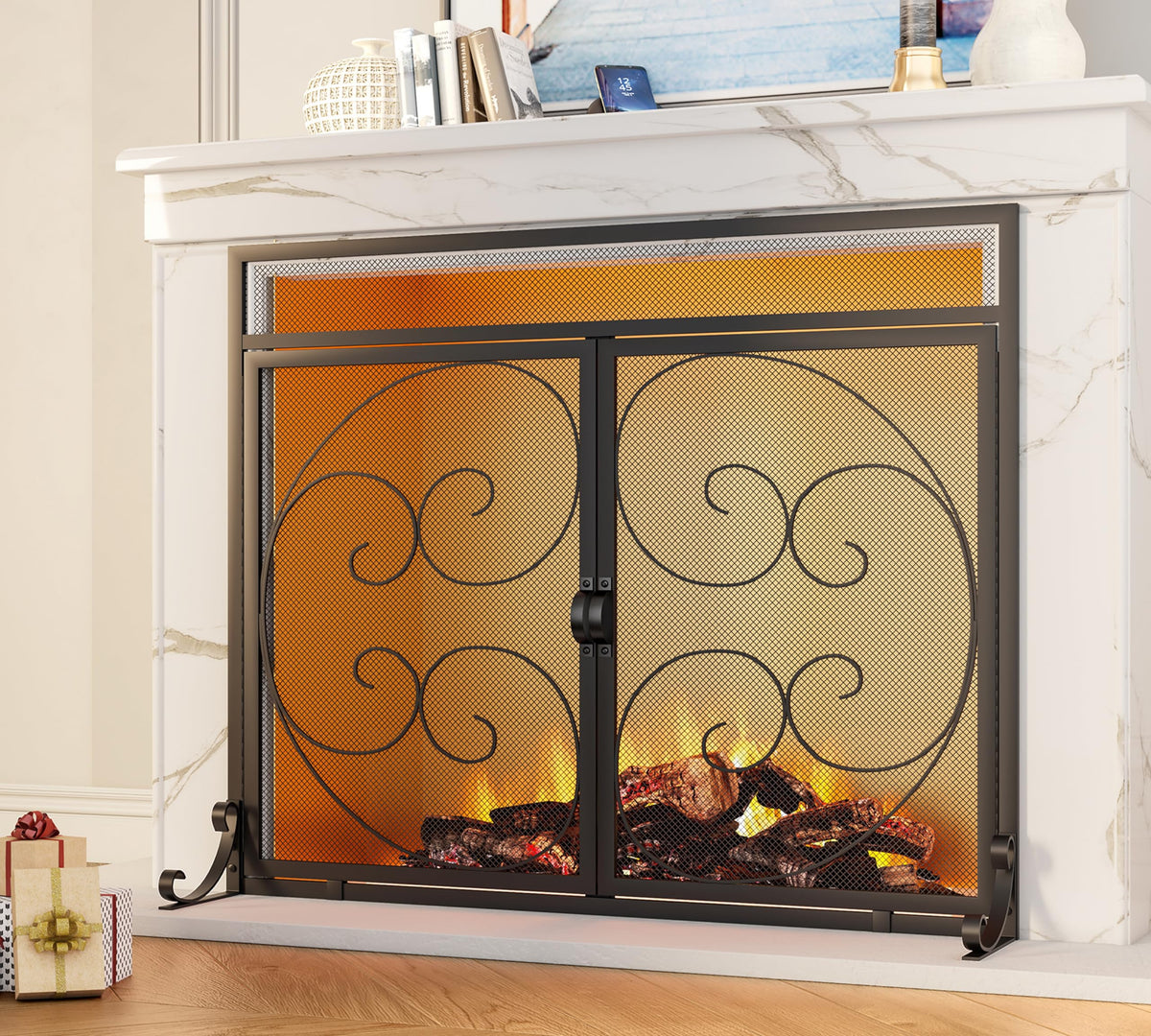 Black Wrought Iron Fireplace Screen D1694
