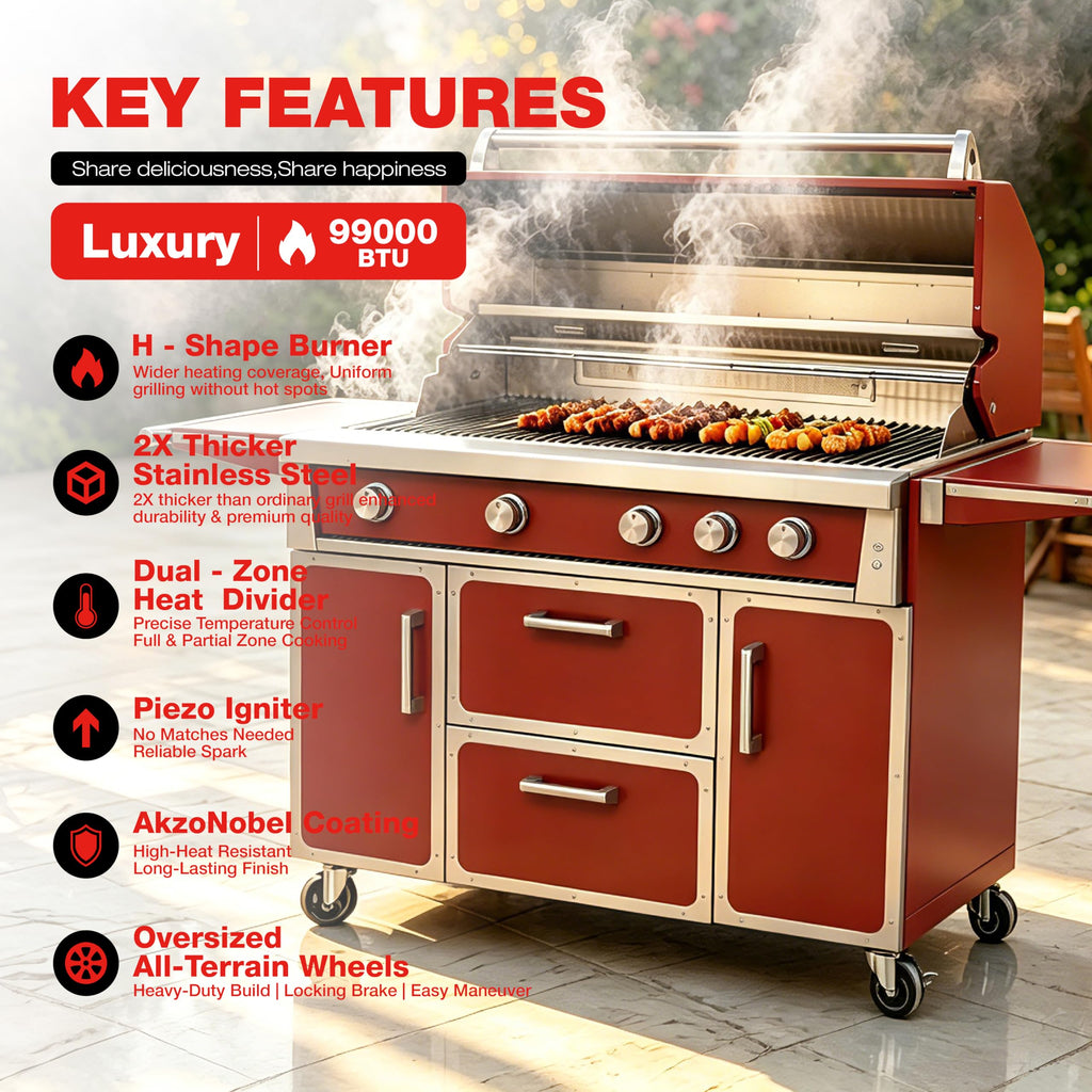 49" 304 Stainless Steel Gas Grill 4 Burner 99,000 BTU S9972