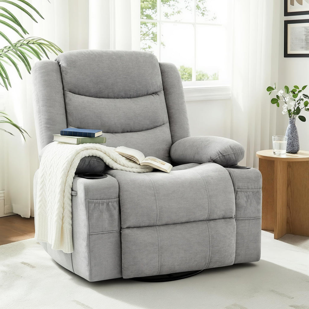 Grey Chenille Swivel Rocker Recliner Chair V1476