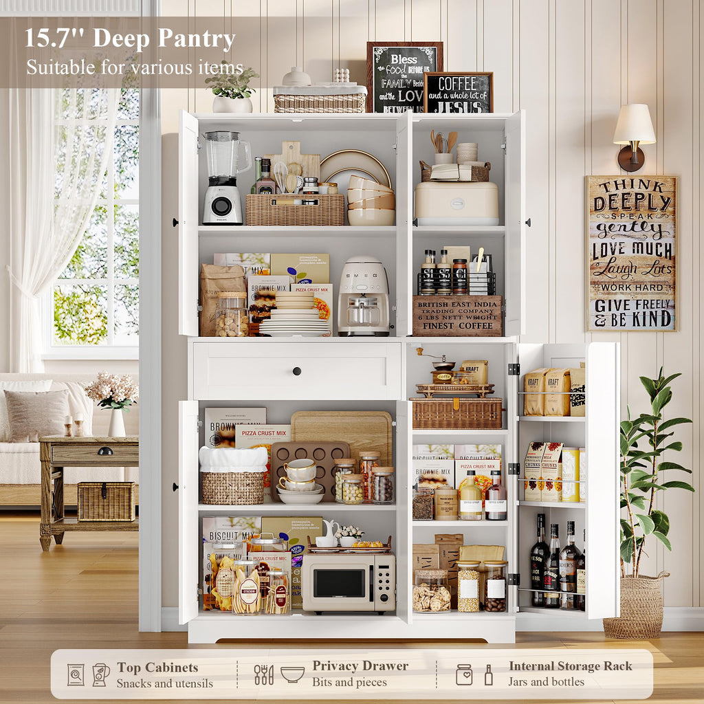 White Kitchen Pantry Storage Cabinet with Doors & Shelves M28927