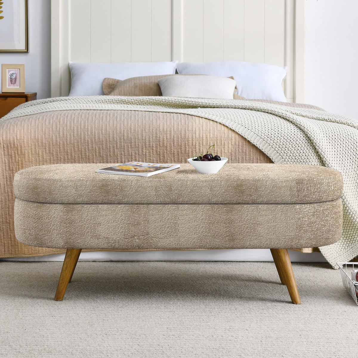 Oval Storage Bench with Rubber Wood Legs A60445