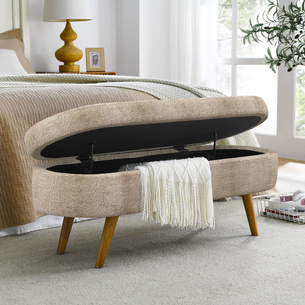 Oval Storage Bench with Rubber Wood Legs A60445