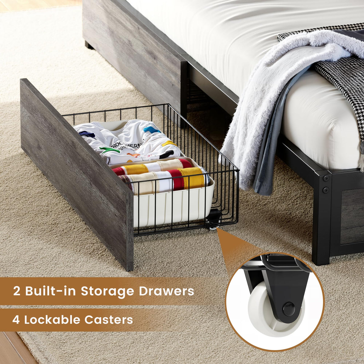 Twin Corner Bed Frame with Storage Drawers Y35728