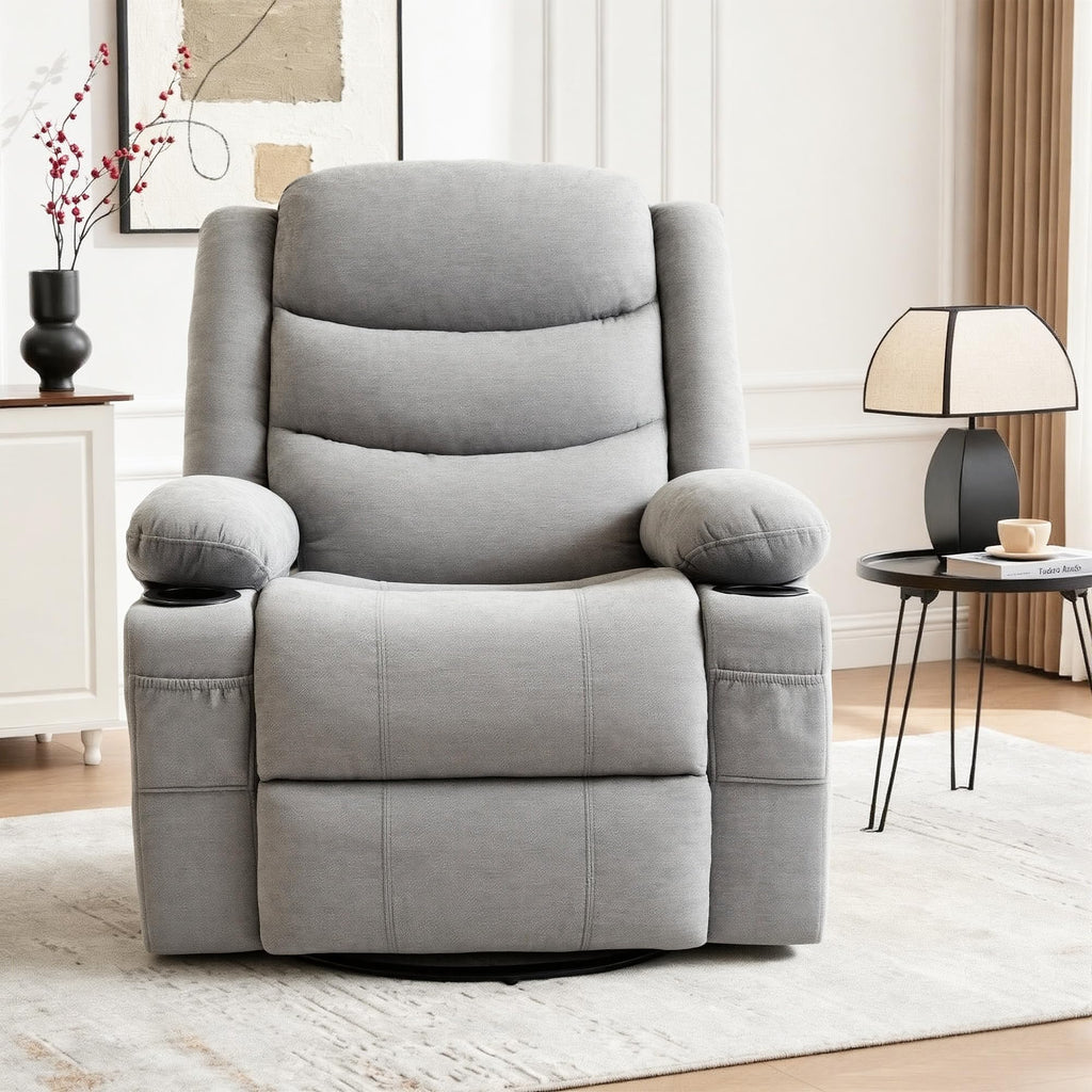 Grey Chenille Swivel Rocker Recliner Chair V1476