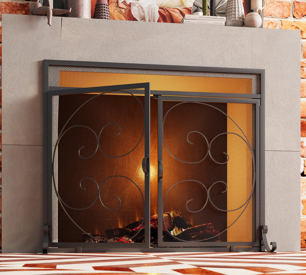 Black Wrought Iron Fireplace Screen D1694